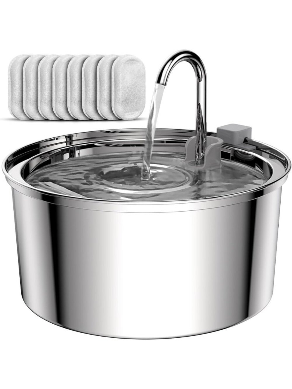 Stainless Steel Cat Water Fountain with 8 Filters, 108oz Capacity, Pet Hydration